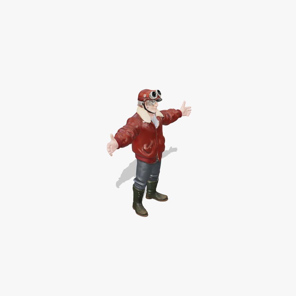 Pilot Character Model with Leather Jacket and Goggles